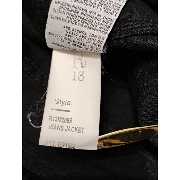 R13 Distressed Denim Jean Trucker Designer Jacket Black Made In Italy Men's Sz S - Picture 11 of 12